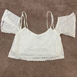 3/$30 Kendall & Kylie | Off-White Boho Off-The-Shoulder Crop Top Coquette Girl S